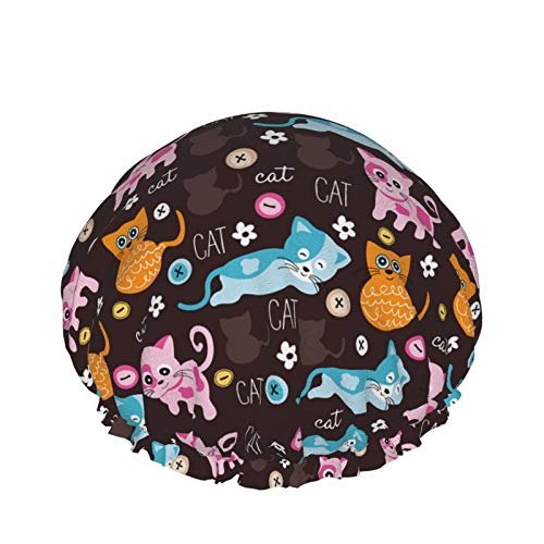 Cute Cats Shower Cap Women Double Layer Waterproof Bath Cap Eva Lining Design For All Hair Lengths