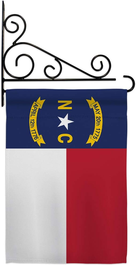 North Carolina Garden Flag Set Wall Holder Americana States USA American Territories Republic Country Particular Area Small Decorative Gift Yard House Banner Made In 13 X 18.5