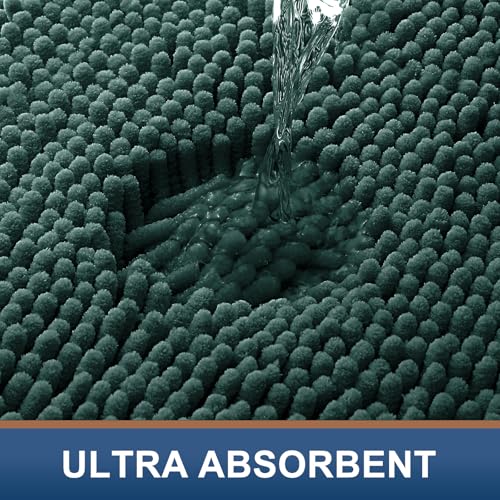Smiry Luxury Chenille Toilet Rugs U-Shaped 24x20, Soft Absorbent Non-Slip Contour Bathroom Rugs for Toilet, Machine Washable Contoured Bath Mats, Green