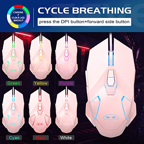 Pink Mechanical Gaming Keyboard And Mouse Combo Blue Switch 104 Keys White Backlit Keyboards, 7 Button Mouse Wired For Windows, Computer, Desktop, Pc, Notebook, Laptop(Pink) #TOP5