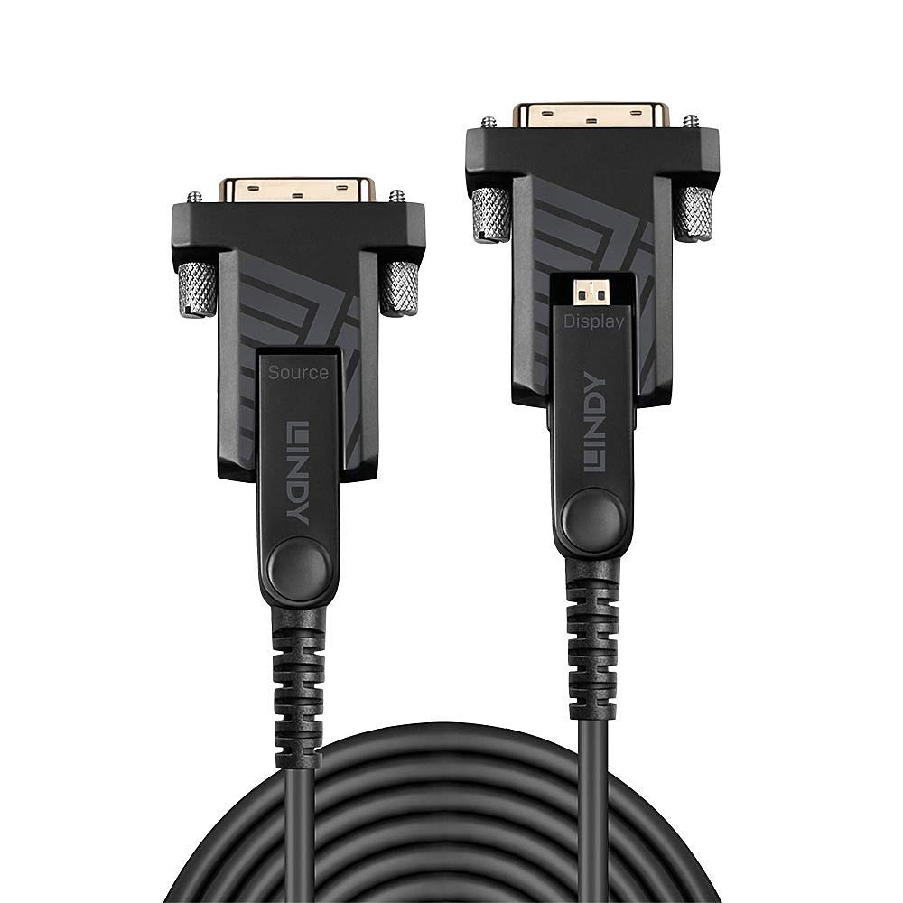 Lindy 38326 Cable Micro-HDMI 4K60 híbrido de fibra óptica con HDMI y DVI desmontables, 100m