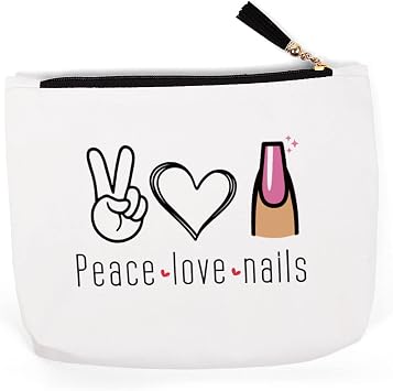 Girls Nail Tech Makeup Bag Cosmetic Bags, Nails Artist Gifts for Women | Peace Love Nails Make Up Weekend Travel Toiletry Bag with Zipper, Nail Stuff for Girls Mom 9.4 x 6.9 x 1.9 Inch