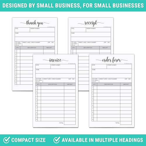 321done receipt pad made in usa - 34x55 handheld 2-part carbonless carbon duplicate copy sales order form invoice booklet cute convenient for small boutique business - 50 whiteyellow sets