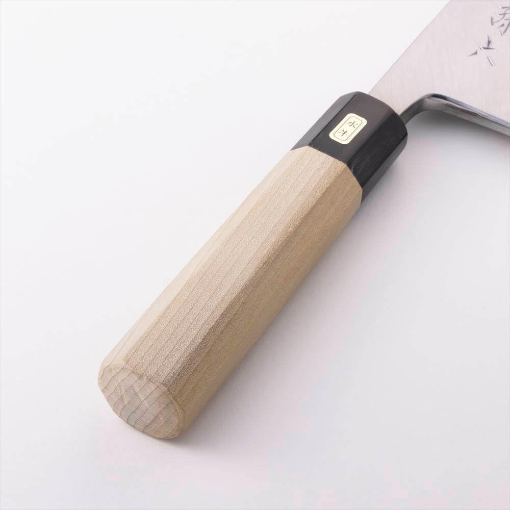 出刃包丁　210ミリ　青紙鋼 出刃包丁 両刃 210mm 青紙1号 割込み 黒打ち仕上げ クルミ柄 元