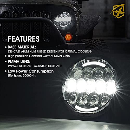 Image of Xprite 105W LED Wrangler Headlights Compatible with Jeep JK TJ LJ 1997-2018 | Hi /Lo Beam,Turn Signal Lights, Aluminum Alloy, Waterproof, DOT Approved, Plug N Play