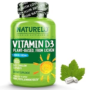 NATURELO Vitamin D – 2500 IU – Plant Based from Lichen – Natural D3 Supplement for Immune System, Bone Support, Joint…