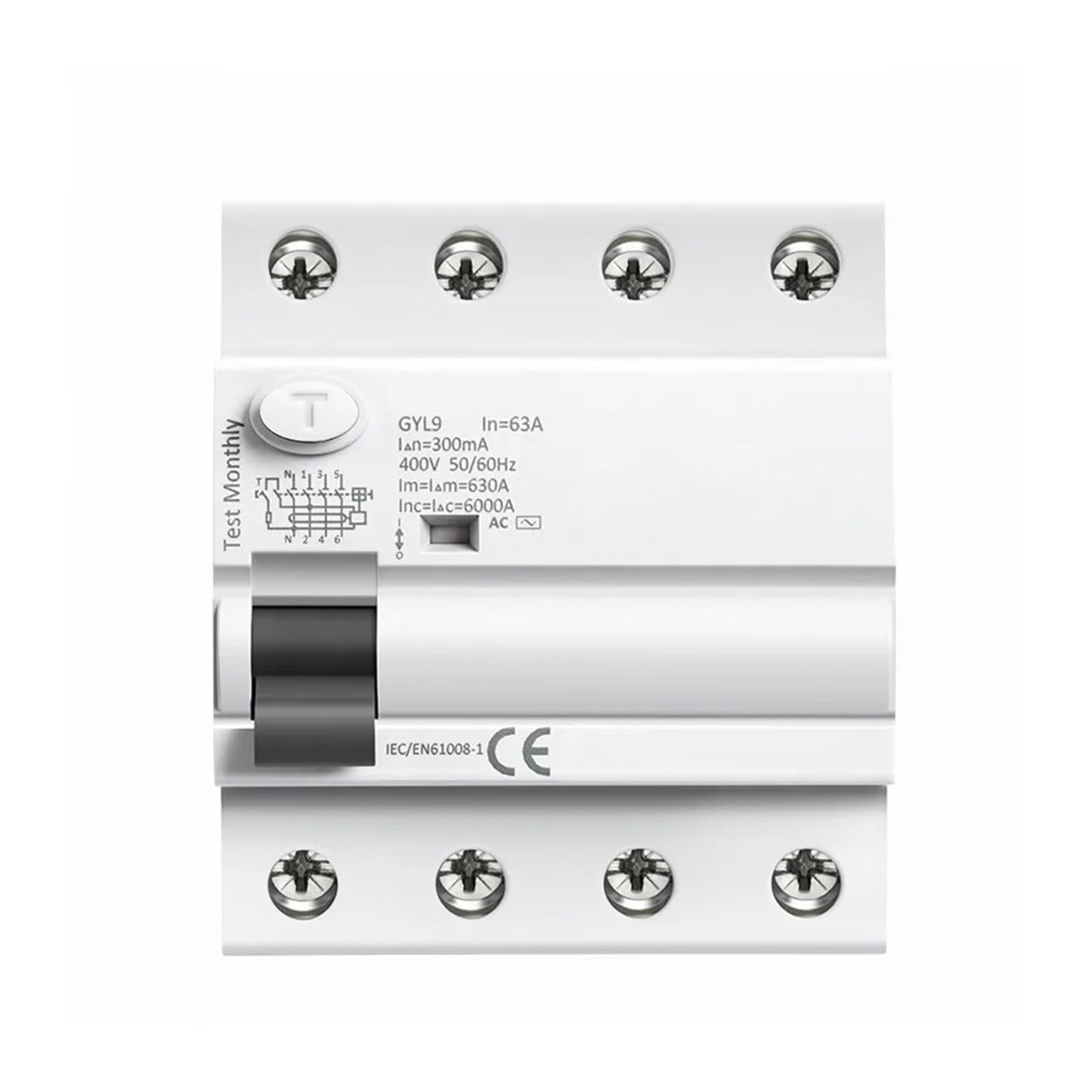 Leotnndq 4P 25A Gyl9 Ac Residual Current Circuit Breaker Electromagnetic Differential Breaker 4P 40A 63A 100A(,100Ma)