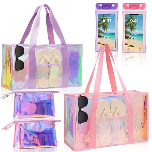 Image of Iridescent Waterproof Beach Tote Bag for Women Large Jelly Tote Bag for Summer Travel Vacation Swim Pool