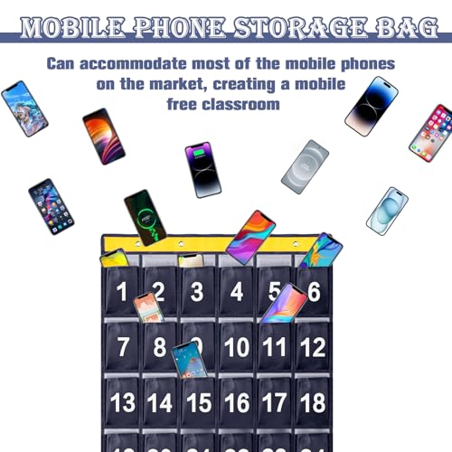 QUTHZZHY Nummerierte Aufbewahrungstasche für Klassenzimmer, 30 Gitter Nummerierte Handygarage Schule, Faltbar Aufhängen Pocket Organizer für Handys Halter Wand Organizer mit 4 Freie Haken