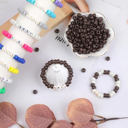 Auvoau 1000Pcs Pony Beads Bracelet 9mm Brown Plastic Barrel Pony Beads for Necklace,Hair Beads for Braids,Key Chain,Jewelry Making (Brown)