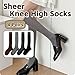 WJIAMPLS 4 Pairs Women Sheer Knee High Socks, Size 5-9 Thin Slouch Solid Fashion Socks for Sandals Sneakers (4 Pairs-Set 2)