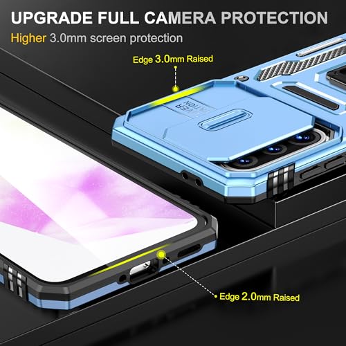 Image of Slide Camera Cover with Ring Holder Mobile Phone Case Cover for Samsung Galaxy A26 5G (Blue)