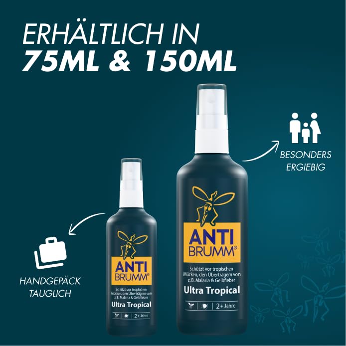Anti Brumm Ultra Tropical Reisebundle, Pumpspray 150 ml+Flugbeutel: Insekten-Repellent für effektiven Schutz gegen Mücken und Zecken, Mückenspray mit DEET