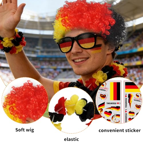Hojalis 7-Teilig Deutschland Fanartikel, Deutschland Perücke, Fanartikel WM, Deutschland Fanartikel EM 2024 Mit 1 Deutsche Perücke, Fanpaket EM Fußball, Fussball WM Fanartikel Für Fußballpartys