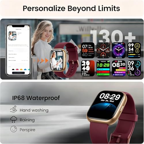 Image of Smart Watch with Alexa Built-in, 1.83 inch Touchscreen Fitness Tracker with Bluetooth Call, Fitness Watch with Heart Rate /Sleep Monitor /120+ Sports, IP68 Waterproof Smartwatch for Android iOS, Burgundy