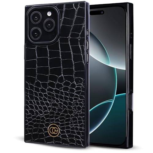 Image of COCOMII Rectangle for iPhone 16 Pro Case, Black Crocodile Leather