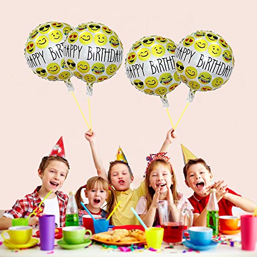 Image of AMFIN (Pack of 7) Theme Birthday Balloons / Happy Birthday foil Balloon / Emoji Balloons for Decoration / Emoji Decoration / Birthday Decoration / Kids Decoration Birthday