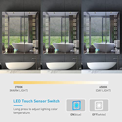 Tokvon® Willow LED Badkamer spiegelkast verlichte kasten 2-deurs met Scheerapparaat stopcontact 3-kleuren-LED Touch… - Image 5