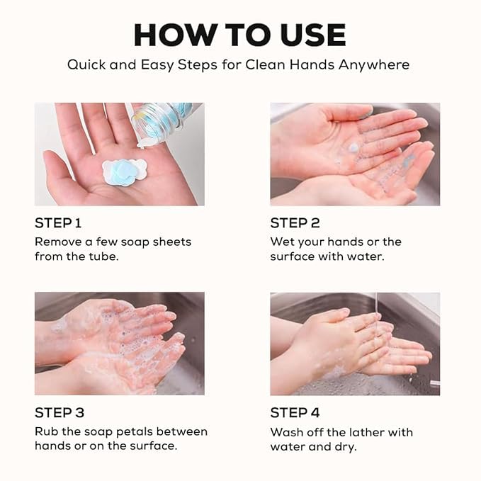 Image of YBN 2pc Disposable Paper Soap Tube, Mixed Fragrance Soap Sheets, Flower Design, Compact and Portable Foaming Hand Wash, Gentle on All Skin Types, Dissolves Easily, Hygienic and Travel-Friendly