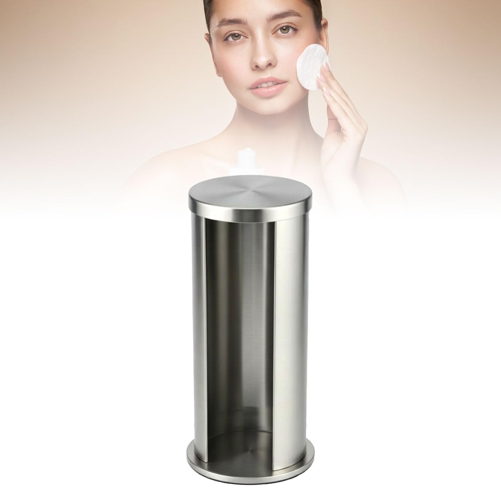 Porta Dischetti Cosmetici in Cotone, Organizer Rotondo in Metallo con Dispenser, Contenitore per Dischetti Struccanti Antiruggine
