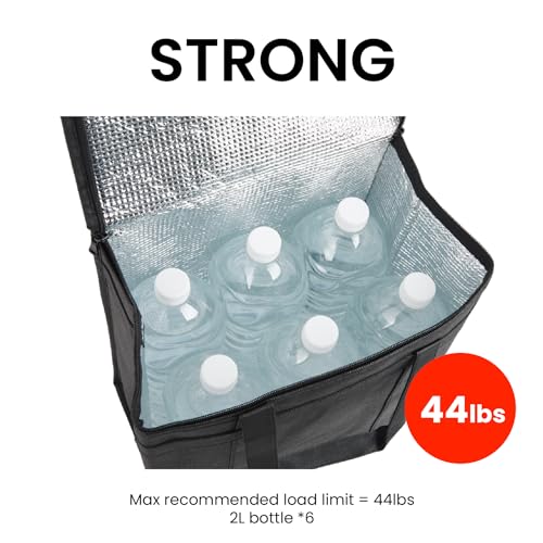 Medium Insulated Cooler Bag and Food Warmer for Delivery & Grocery Shopping with Zippered Top, Black (1 Pack)