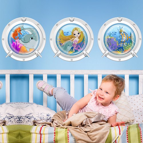 wall-art r00188 Pegatinas de Pared para niños, Ojo de Buey con pequeño Sirena, 91 x 30 x 0,1...