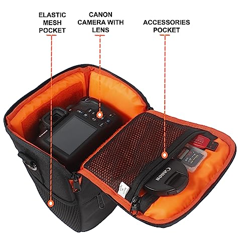 Image of Polyester D2 DSLR Camera Bag, Camera Case with Adjustable Shoulder Strap, Compatible for Nikon, Canon, Sony Cameras - Waterproof - Anti Shock (Black-Orange Interior)
