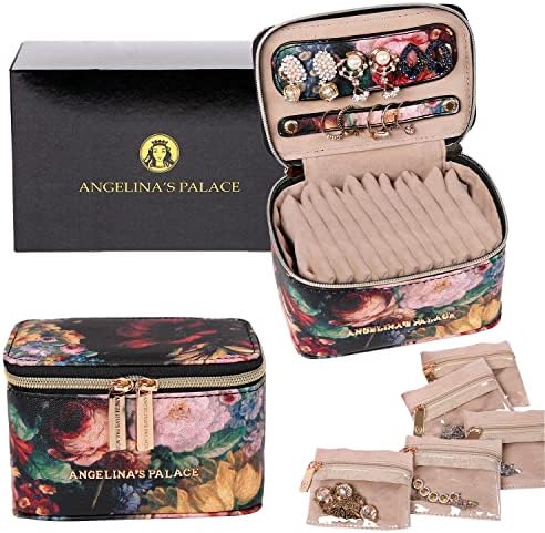 Angelina's Palace Jewelry Organizer Case Bridesmaid Gifts Travel Bag Vegan Leather Box for Necklace Earring Bracelet Ring(blossom victorian)