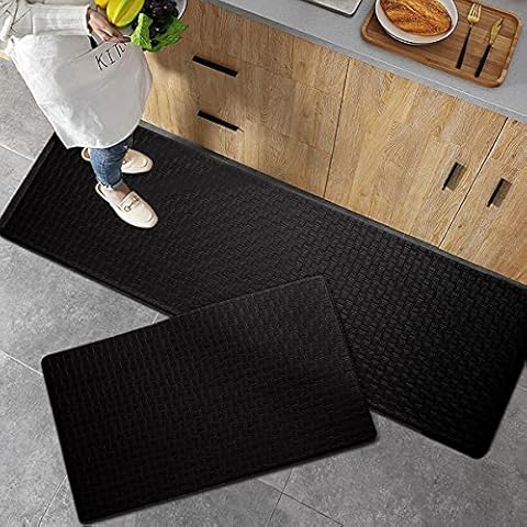 Asvin Premium Kitchen Mat Set, Anti Fatigue PVC Kitchen Floor Mat and Rug, 17"x30"+17"x59", Cushioned, Waterproof, Heavy Duty Kitchen Sink Mat for Home, Farmhouse, Indoor, Black Cover