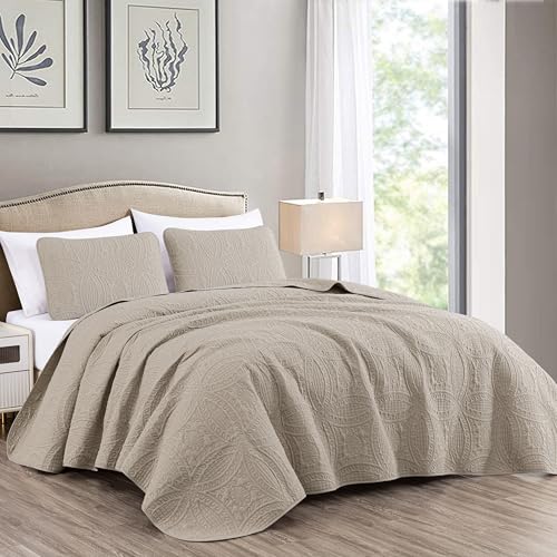 Image of Chezmoi Collection Austin 3-piece Oversized Bedspread Coverlet Set (Queen, Khaki)