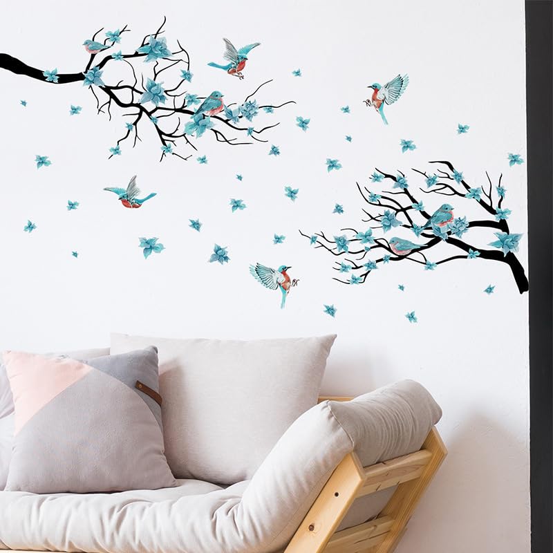 JAAMSO ROYALS Skybluecolor Cartoon Flower on The Branches & Birds Design Wall Art Decoration PVC Vinyl Removable Wall Sticker (40 CM x 60 CM, 2PCS) (B0CPVQKJ5C) Amazon Price History, Amazon Price Tracker