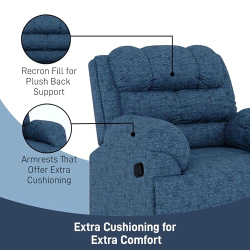 Image of Amazon Brand - Solimo Avalon Single Seater | Premium Mosha Fabric | Manual Recliner | Blue