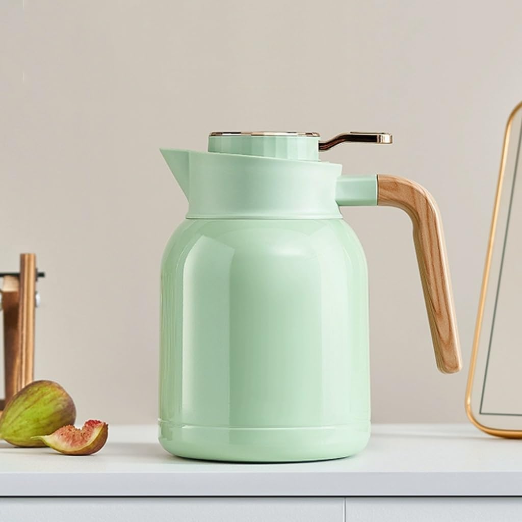 LEIYTFE Thermal Insulated Teapot with Infuser 50oz/67oz Double Walled Vacuum Flask Coffee Carafe,Hot & Cold Retention,Stainless Steel Tea Strainer,for Coffee Tea Beverage(Green,1.5L)