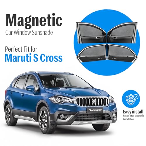 Image of Autofact Magnetic Car Sunshades Compatible with Maruti Scross (Set of 4) - Easy Installation, UV Protection, Keeps Car Cool (Front 2 with Zippers for Easy Access, Rear 2 Without Zippers)