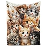 Coperta con gatti 150 x 200cm, Coperta con gattini cartoon pile con stampa 3D di animali come copridivano, copriletto o coperta da salotto (C, 150x200cm)