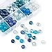 Pandahall Blue & White Color Transparent Crackle & Pearl Glass Bead Sets 10mm Round Loose Spacer Beads About 100pcs/box
