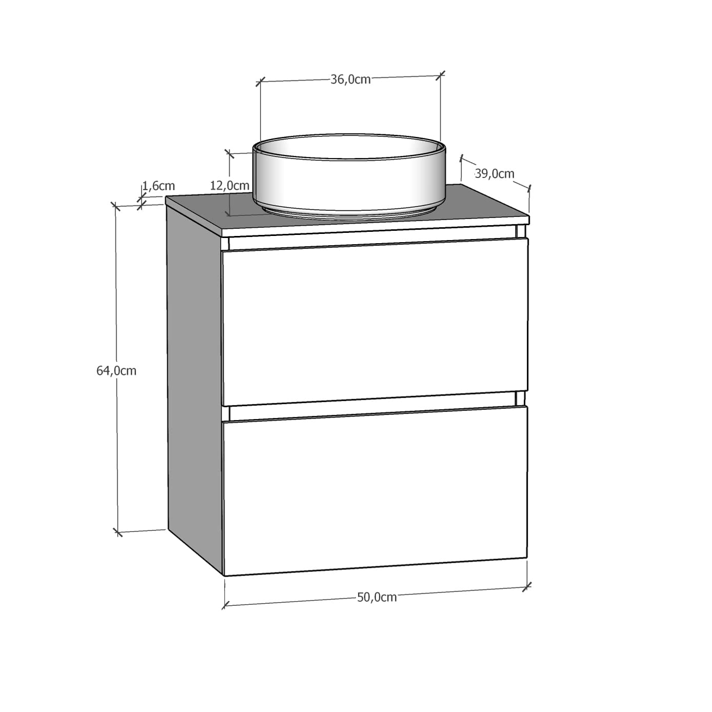 Baikal Mueble de Baño Deva. Mueble Suspendido en Pared Incluye Lavabo cerámico. Disponible en Fondo 39cm y 46cm. Mueble MONTADO.