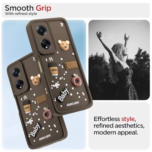 Image of Outlouders Back Cover for Oppo F23 5G | 3D Cartoon Bear Cute Fun Silicone Full Body Protection Bumper Case (Brown)