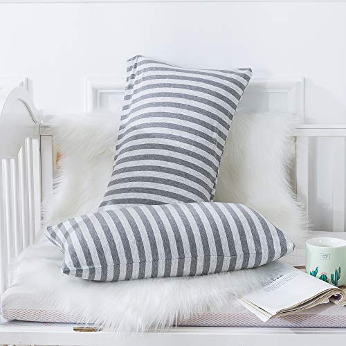 Image of Household Cotton Jersey Knit Pillowcases, Soft and Breathable Travel Pillow Cases with Envelope Closure, 13 inch x 18 inch 2 Pack (Grey Stripe)