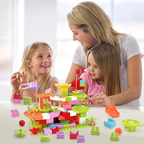 BeebeeRun Marble Run Building Blocks Set for Kid, 111 PCS Marble Race Track Toy, Classic Big Blocks STEM Toy for 5 6 7 8 9 10 Year Old Kids