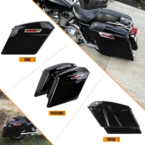 Alforjas rígidas estiradas de 5 pulgadas con tapas de altavoz para motocicletas Harley Touring: Road King, Road Glide, Street Glide, Electra Glide, Ultra Limited (2014-2023), cierre cromado rojo con reflector miniatura 3