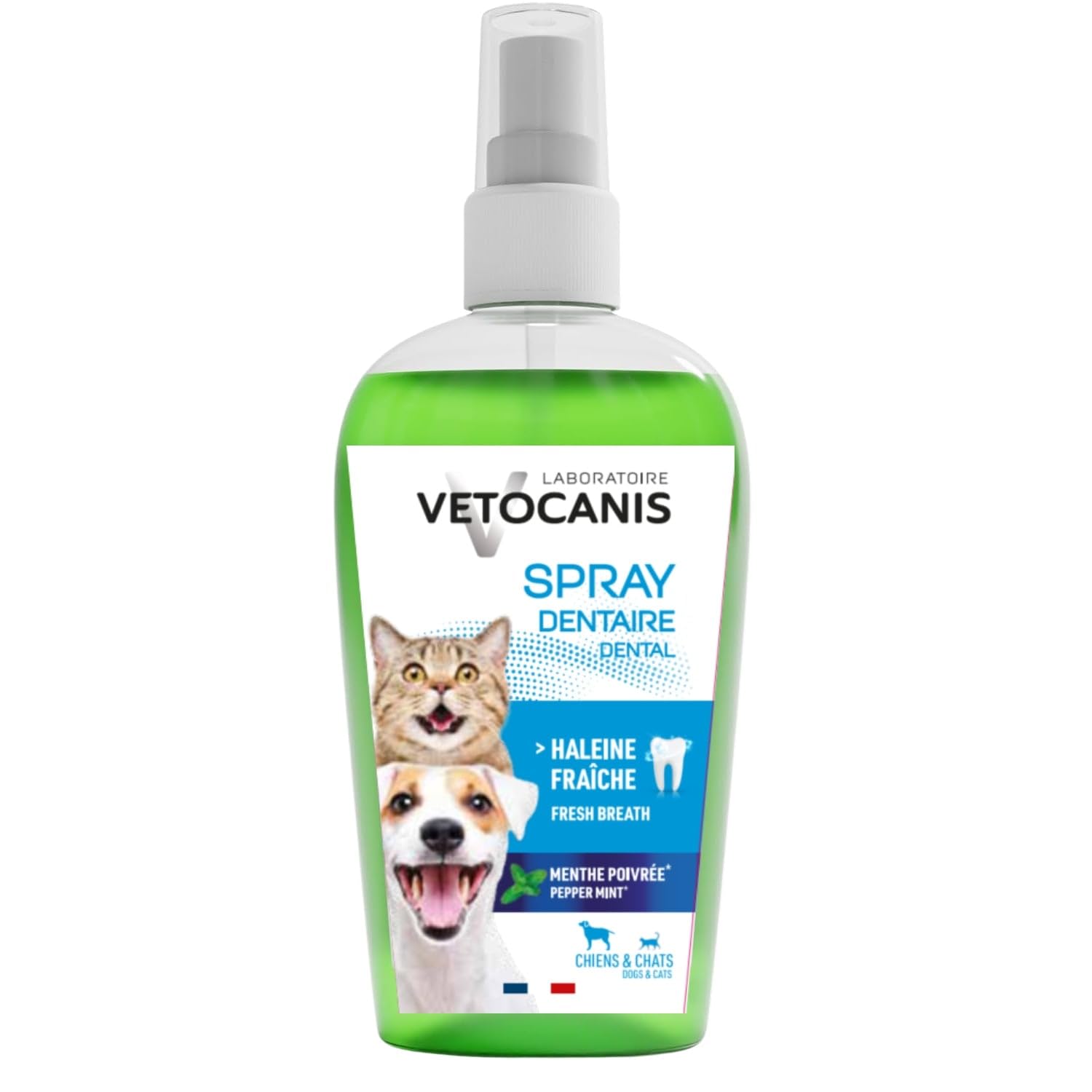 Générique Haleine fraîche assurée pour Chien et Chat avec Le Spray bucco-Dentaire VETOCANIS à la Menthe poivrée, Format 150ml - Lot de 3