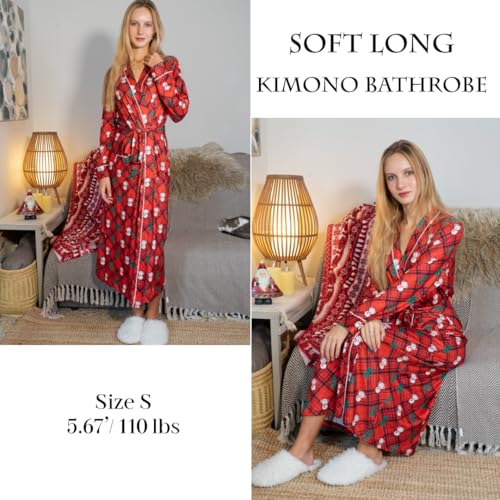 Image of Ekouaer Women Kimono Robes Full Length Knit Bathrobe Lightweight Soft Sleepwear V-neck Casual Ladies Loungewear S-XXL