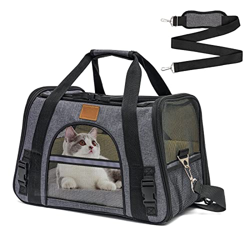 Trasportino per Cani e Gatti| Borsa da Trasporto Pieghevole per Gatti con Tappetino Rimovibile e Rete Traspirante per Gattino|Borsa Trasportino per Animali con Tracolla (43,5 * 25 * 28 cm)