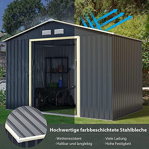 COSTWAY Gerätehaus Metall, Erweitert-277 x 255 x 202 cm, Geräteschuppen abschließbar, Gartenhaus mit 4 Luftschlitzen… – Bild 7