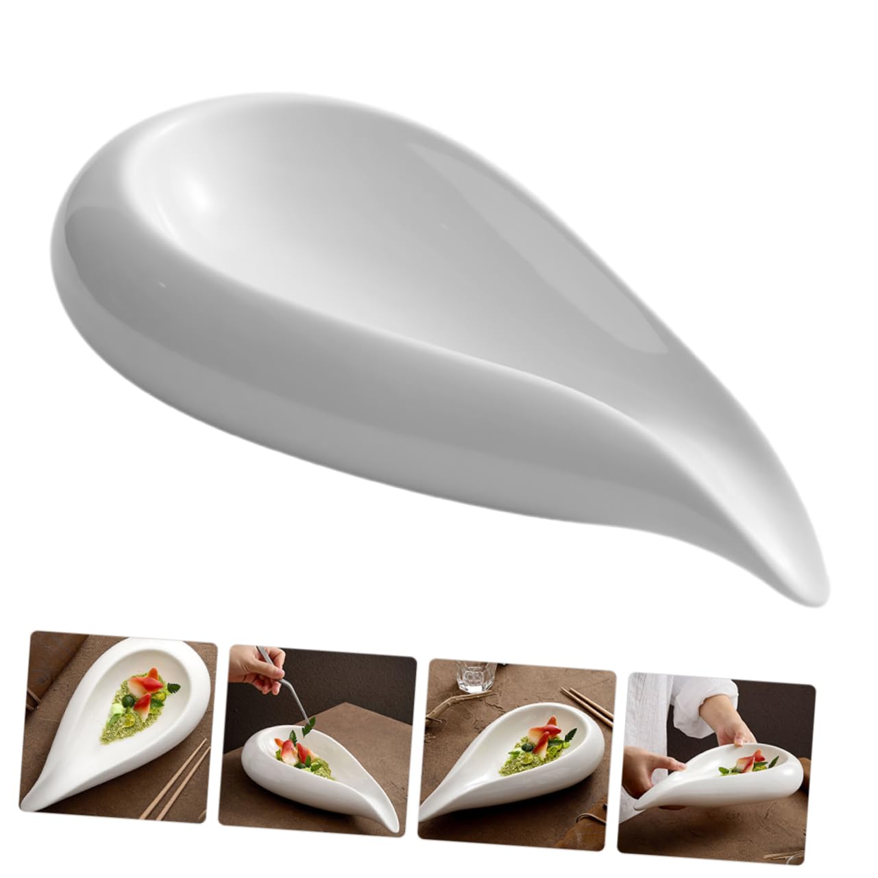 Alipis Plato de Aperitivo de Cerámica Blanco, Forma de Gota, Superficie Lisa y Resistente, para Servir Comida en Fiestas y Recibir Invitados