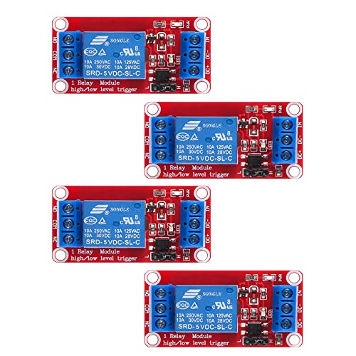 AEDIKO 4pcs DC 5V Relay Module - 1 Channel Relay Switch Board with Optocoupler Isolation High or Low Level Trigger