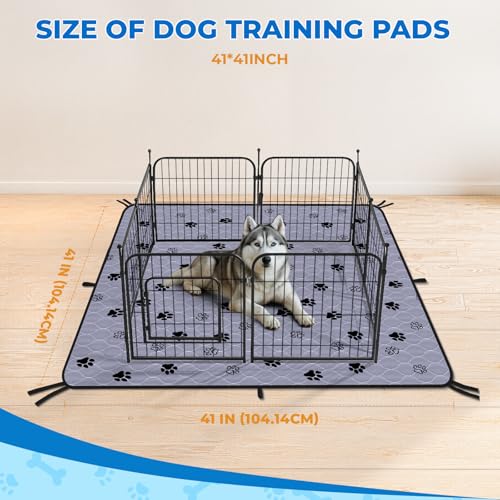 Image of Fostanfly Washable Dog Pee Pads for Dogs, 2-Pack 41 inchx41 inch Large Reusable Potty Training Pads, Ultra-Absorbent, Leak-Proof & Non-Slip, with 8 Lanyards for Playpen, Crates & Furniture, Gray