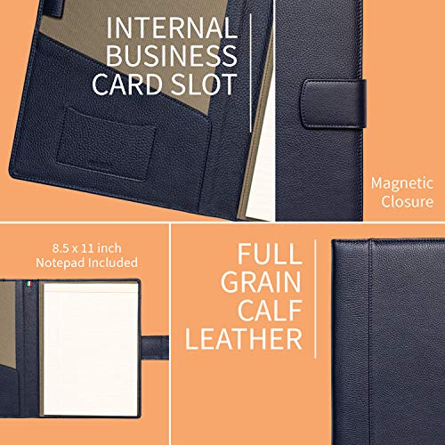 Image of Maruse Italian Leather Executive Padfolio, Folder Organizer with Magnetic Closure and Writing Pad, Handmade in Italy, Navy Blue