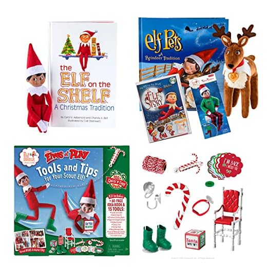 The Elf on the Shelf Starter Pack - Includes Dark Boy Scout Elf, I'm So Fly PJ Outfit, an Elf's Story DVD, Reindeer Elf Pet, and SEAP Kit